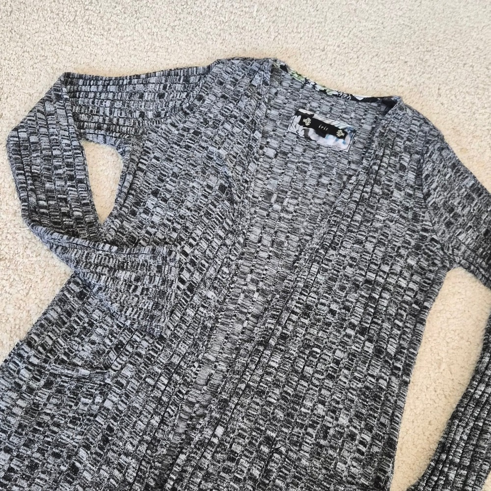 IRIS Dark Academia Ribbed Cardigan S Grey Black Space Dye Grunge Whimsigoth